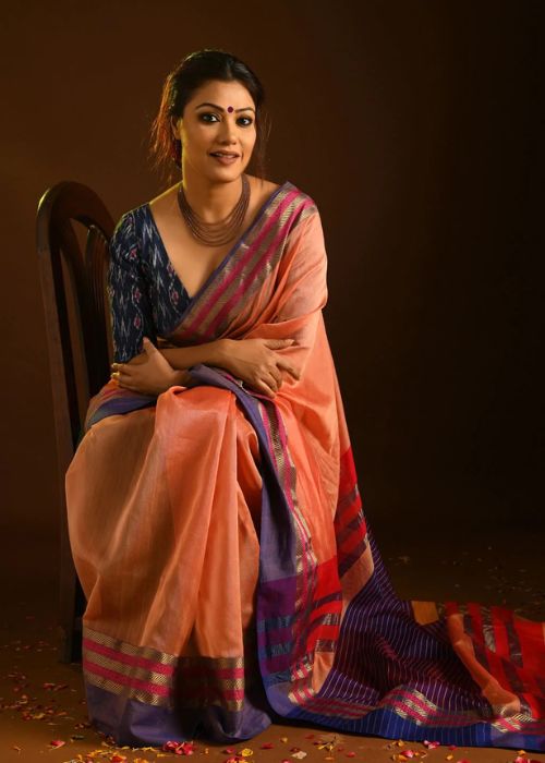 Peach Cotton Silk Maheshwari Saree