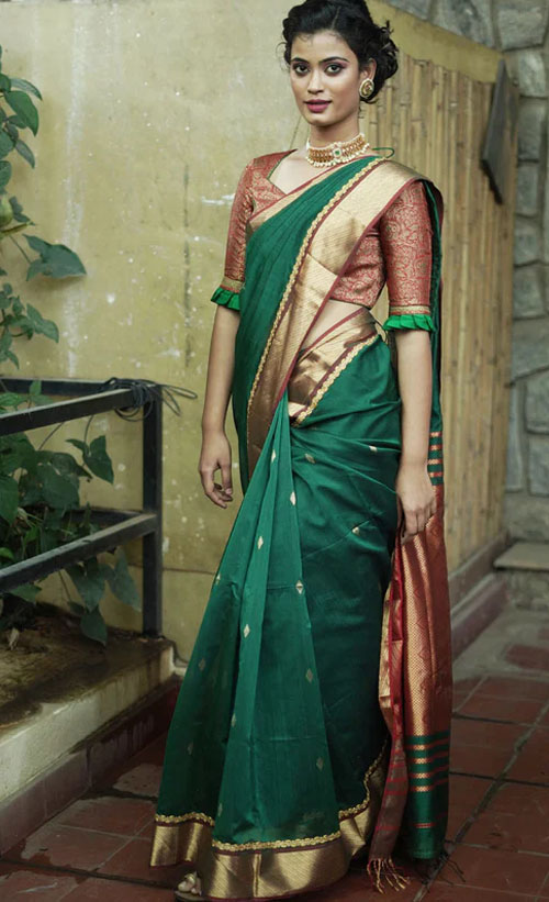 Pine Green Maheshwari Saree