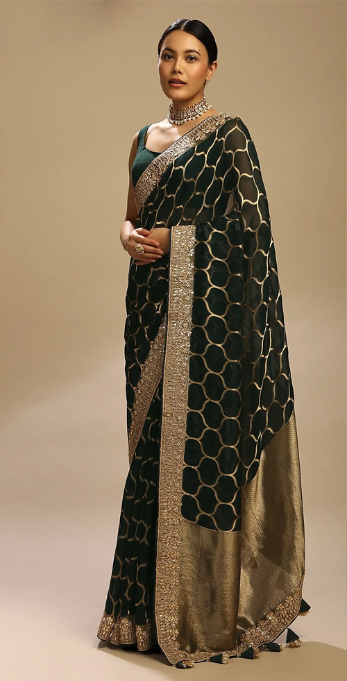 Pine Green Organza Saree