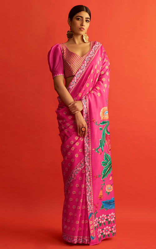 Pink Chanderi Saree