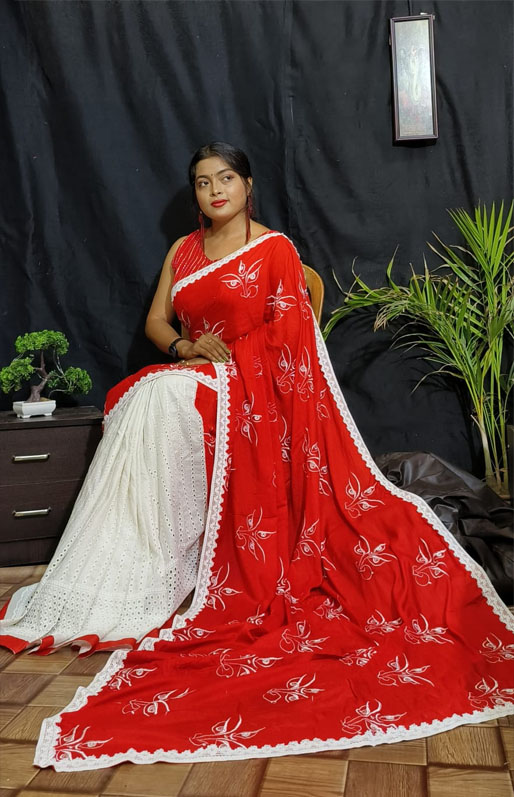 Red And White Hakoba Saree