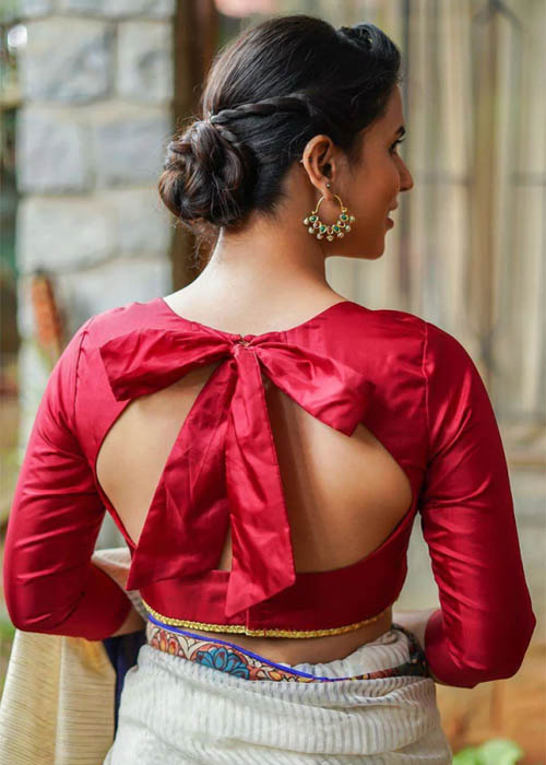 Red Back Knot Stylish Blouse Design