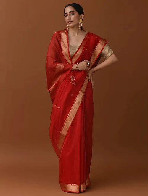 Red Cotton Silk Maheshwari Saree