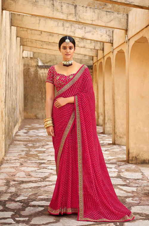 Red Saree With Embroidered Work Border