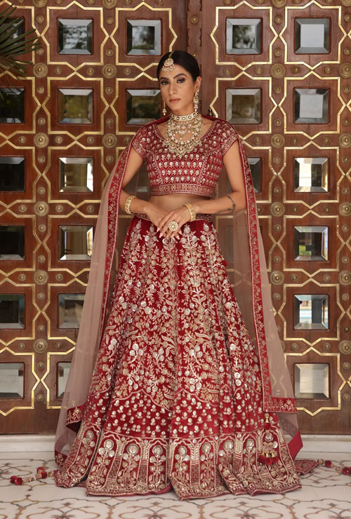 Red Velevt Lehenga