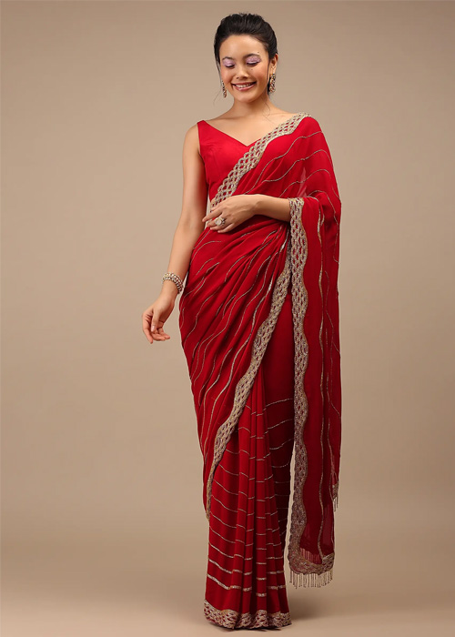 Red Zardogi Work Saree