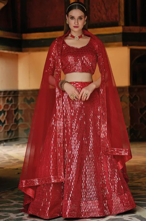 Sequin Red Lehenga