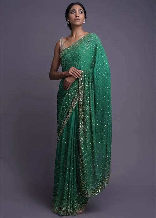 Sequin Work Green Saree