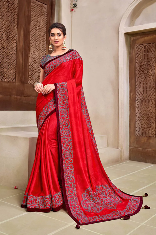 Tomato Red Saree