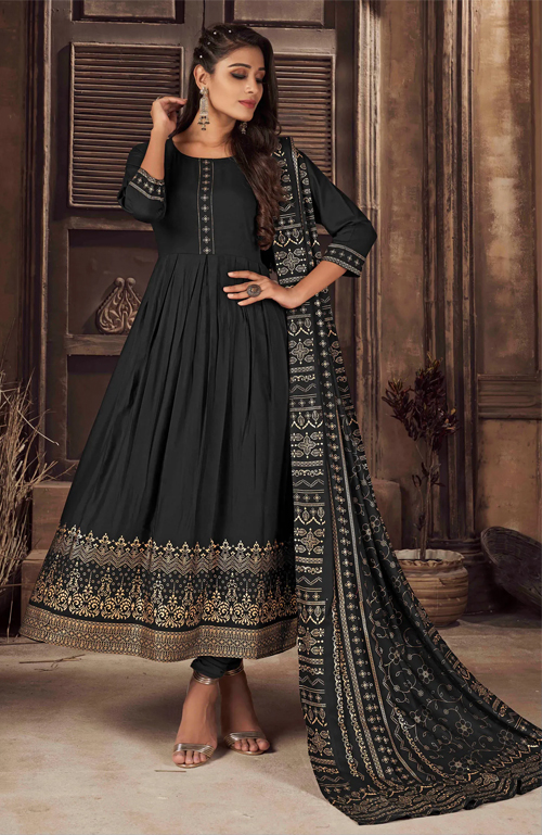 Black Printed Anarkali Suit