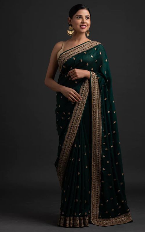 Bottle Green Silk Saree