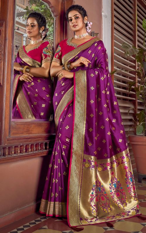 Golden Pallu Purple Saree