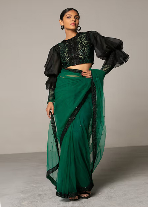 Green Net Saree