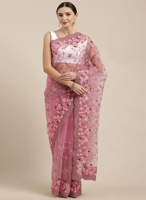 Light Pink Embroidered Saree