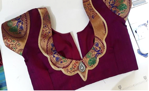 Maroon Paithani Patch Work Blouse Design