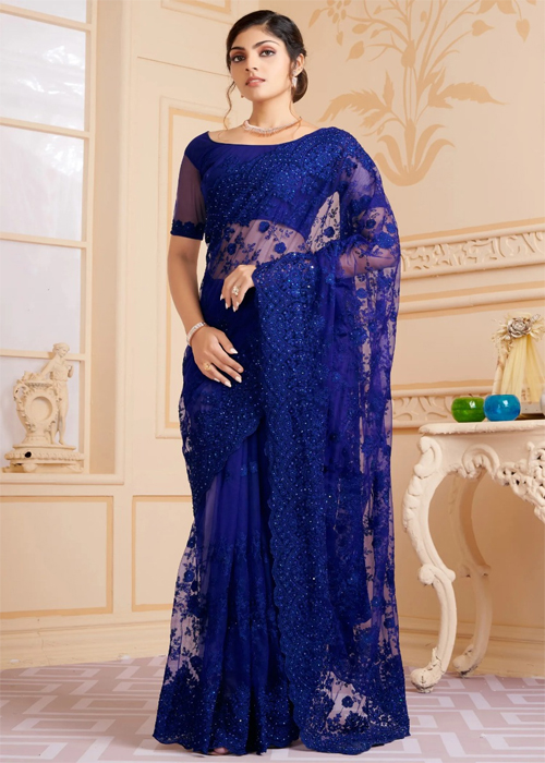  Navy Blue Net Saree