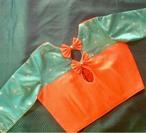 Orange And Sea Green Blouse