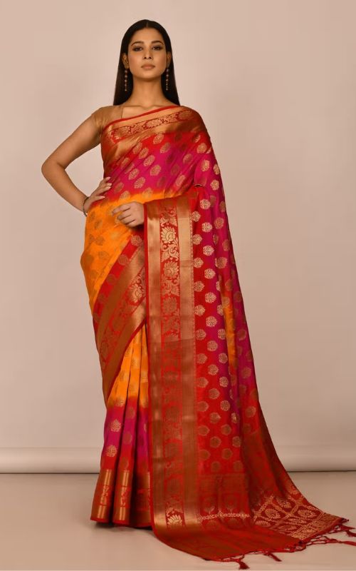 Orange Banarasi Silk Saree