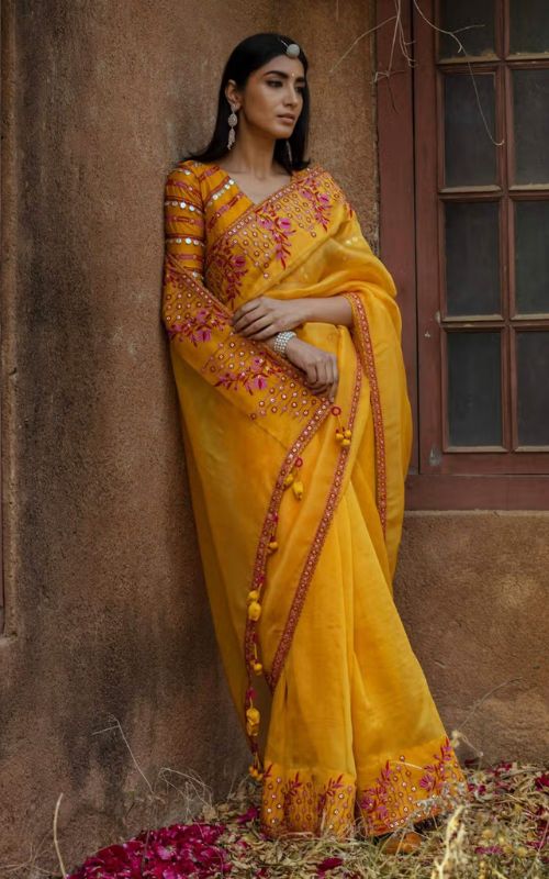 Organza Silk Saree In Yellow