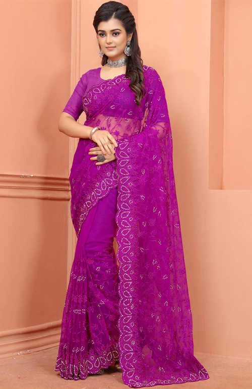 Purple Embroidered Saree