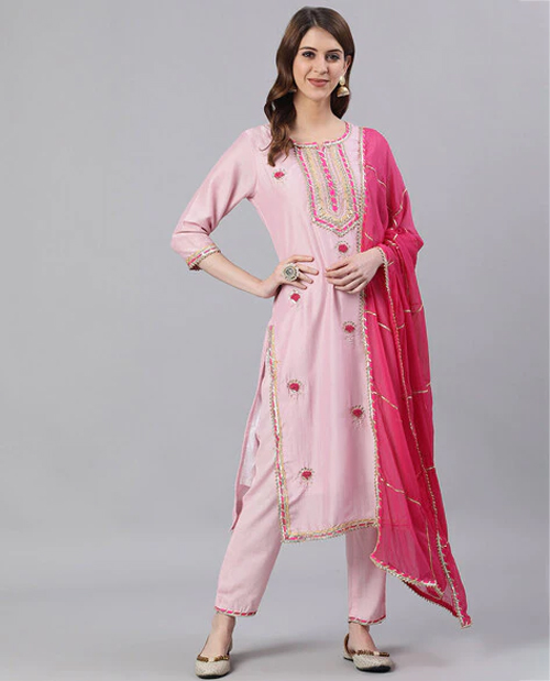Straight Cut Suit With Contrast Dupataa