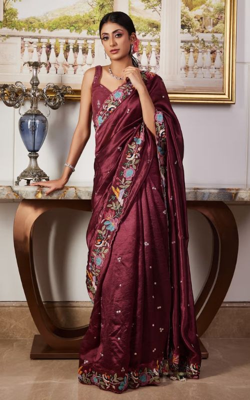 Wine Silk Saree