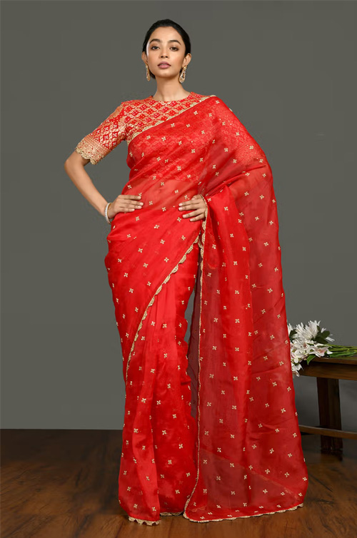 Embroidered Saree With Designer Blouse