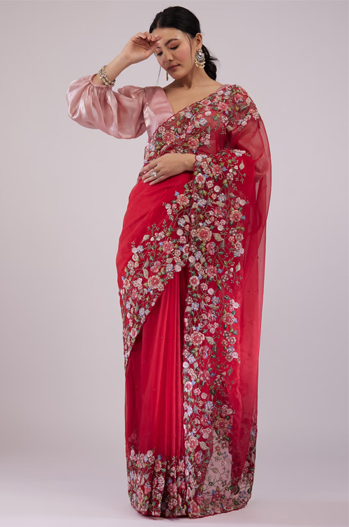 Red Embroidered Saree