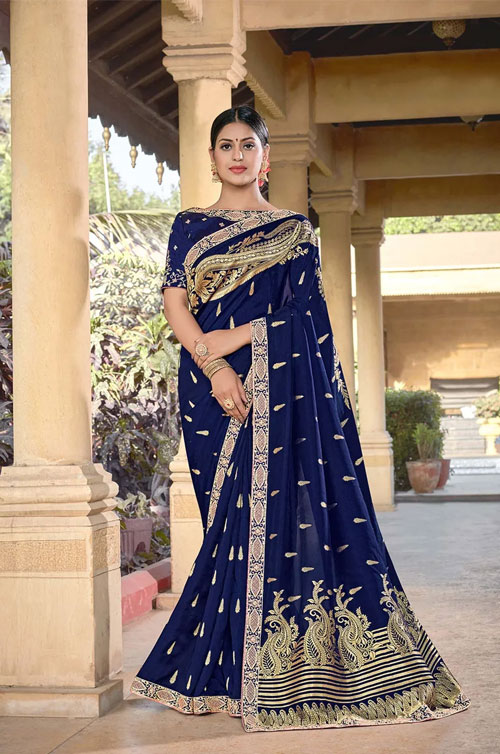 Royal Blue Embroidered Saree