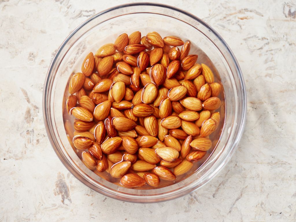 almonds in water bowl