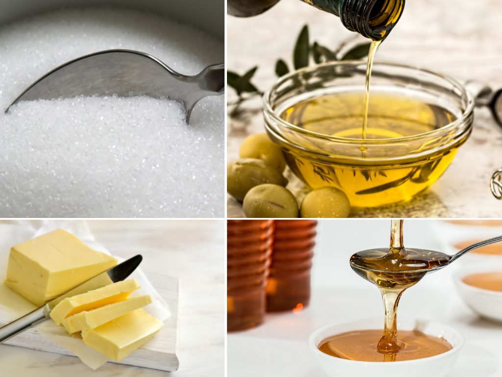 sugar butter olive oil honey